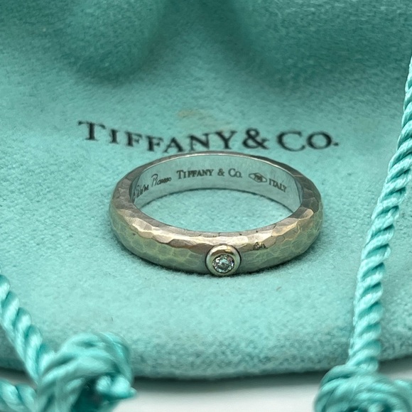 Tiffany & Co. Paloma Picasso 18K White Gold Hammered Diamond Ring - Picture 1 of 7